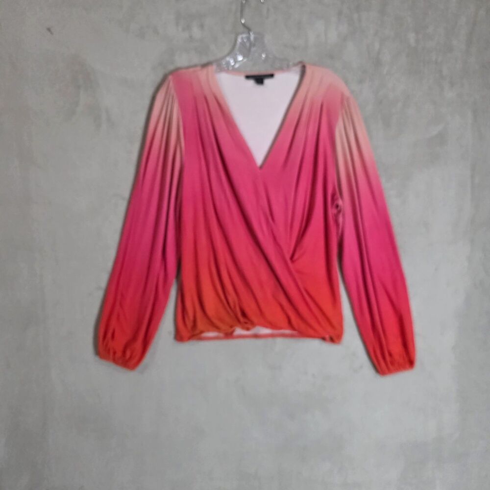 Boston Proper Womens Long Sleeves V- Nexk  Blouse  Pink Dye Sz S